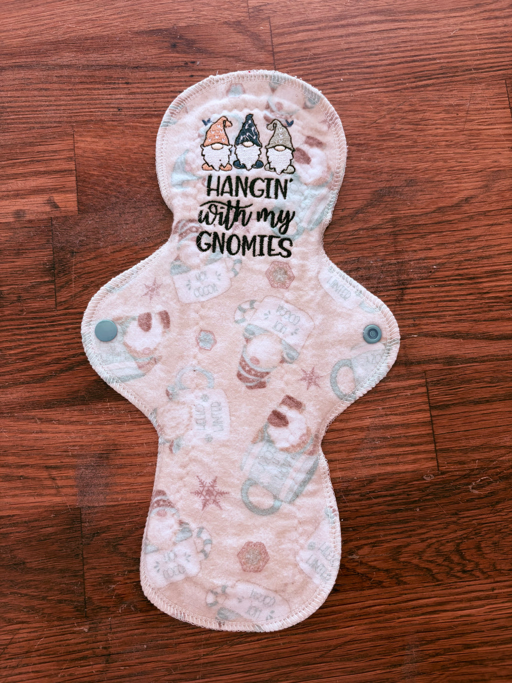 10” moderate flow PUL “hangin with my gnomies”