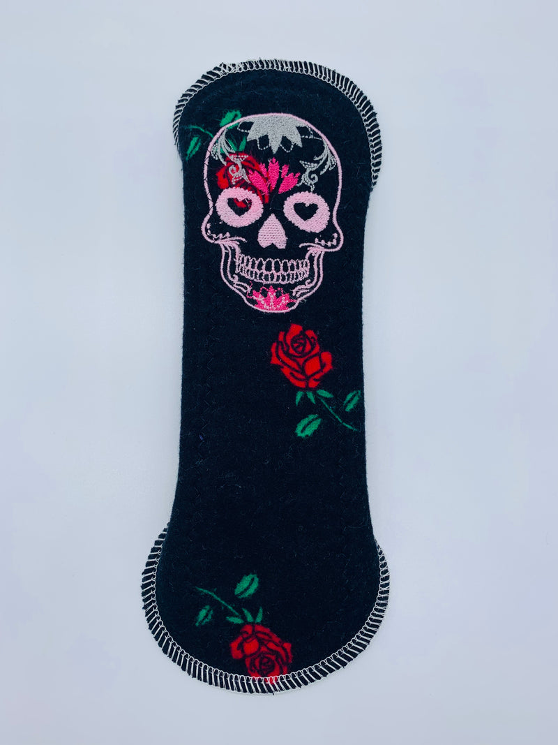 10” moderate flow PUL cloth reusable pad “roses and bones”