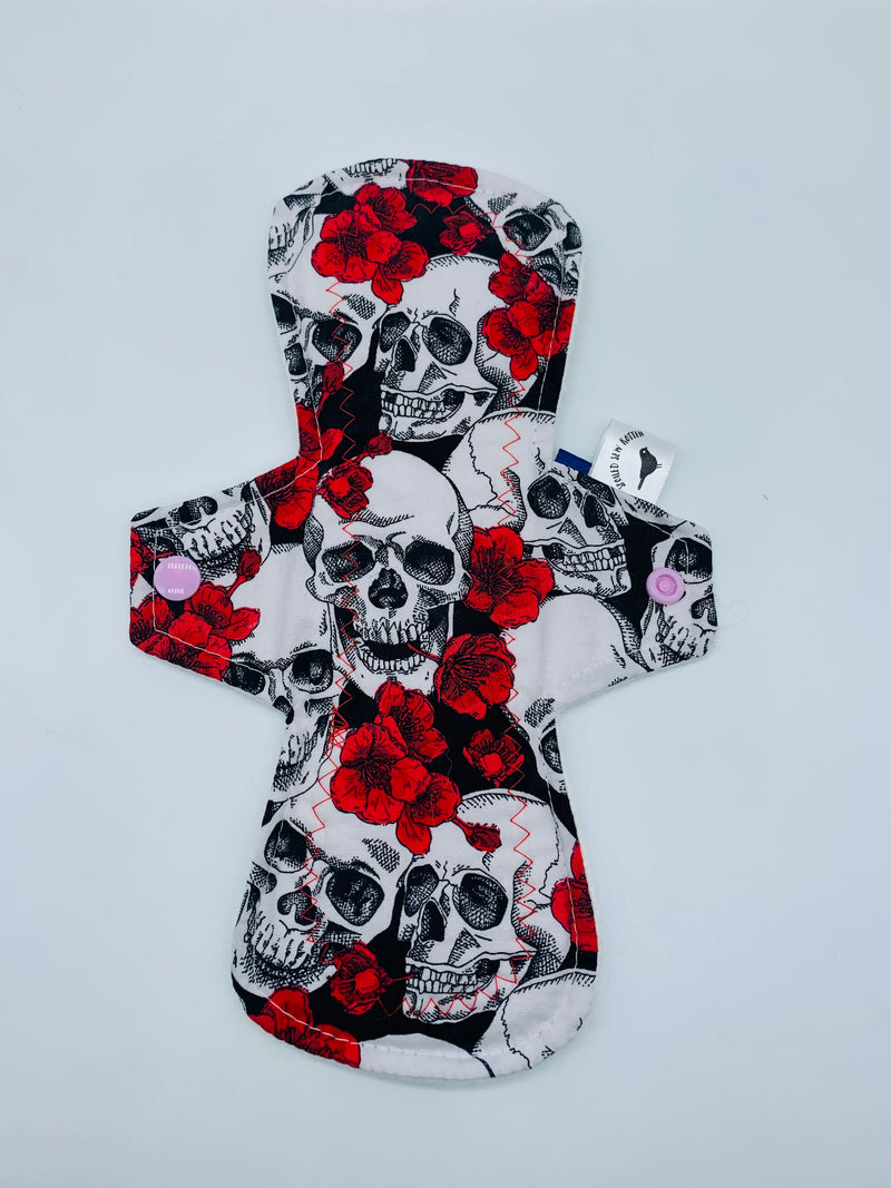 10” heavy flow PUL cloth reusable pads “skulls and roses”