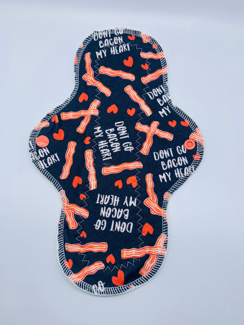 Light flow PUL cloth reusable pad “don’t go bacon my heart”