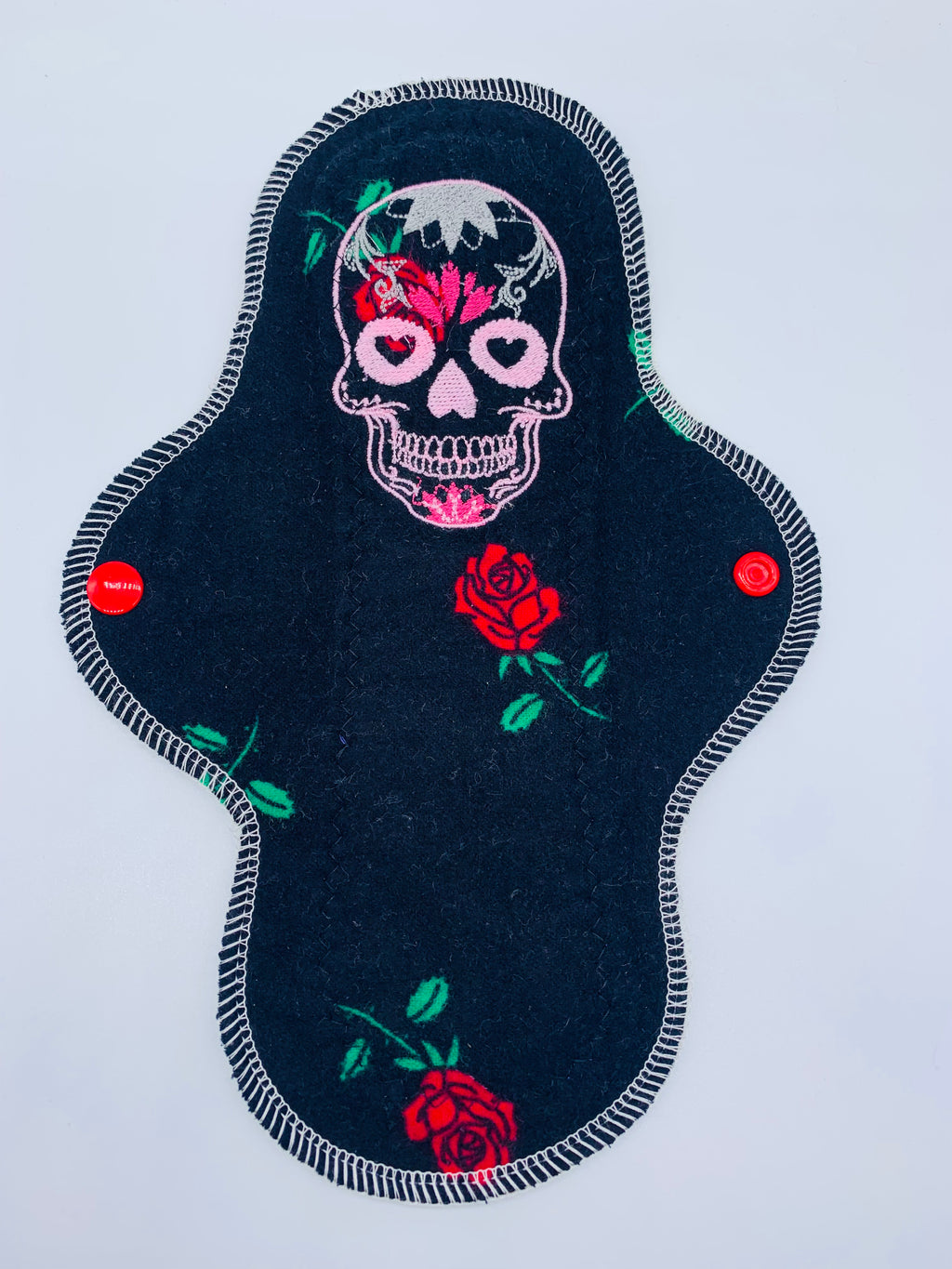 10” moderate flow PUL cloth reusable pad “roses and bones”