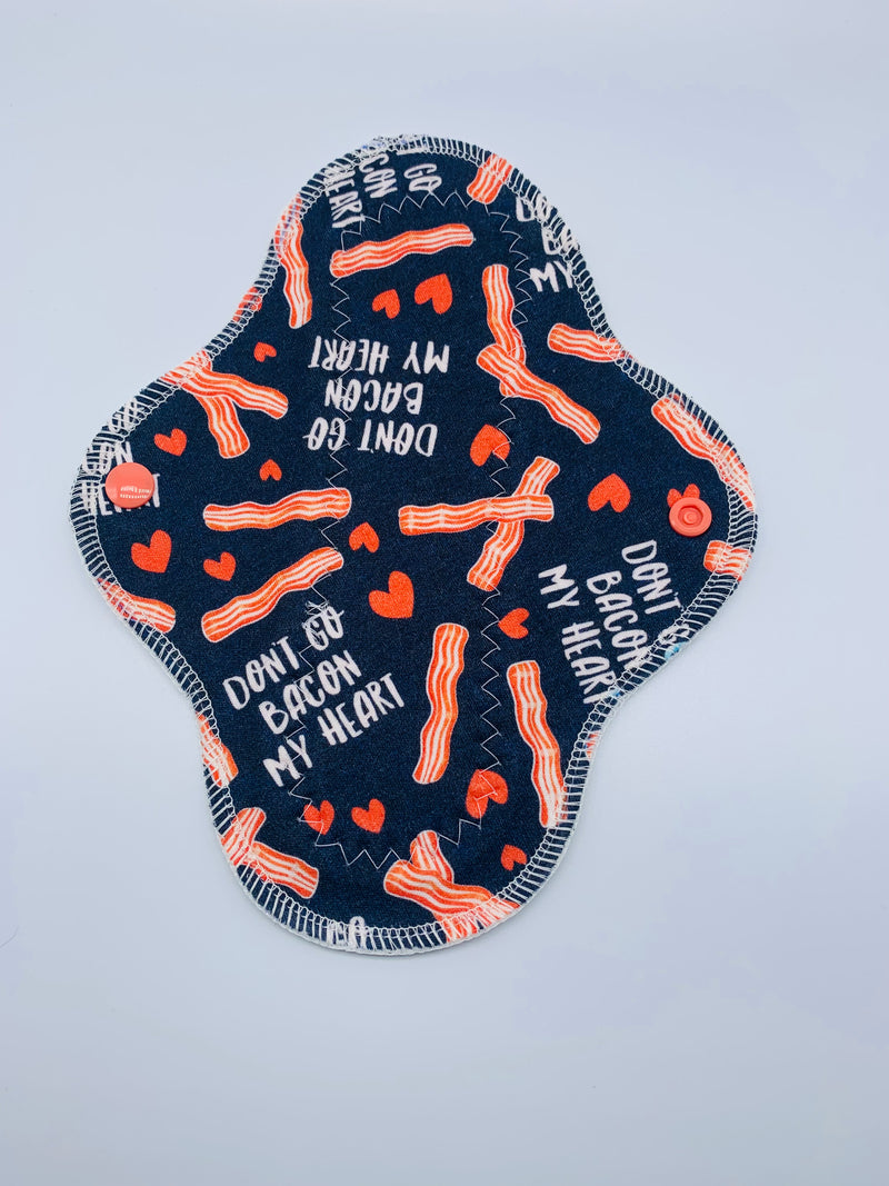 Light flow PUL cloth reusable pad “don’t go bacon my heart”